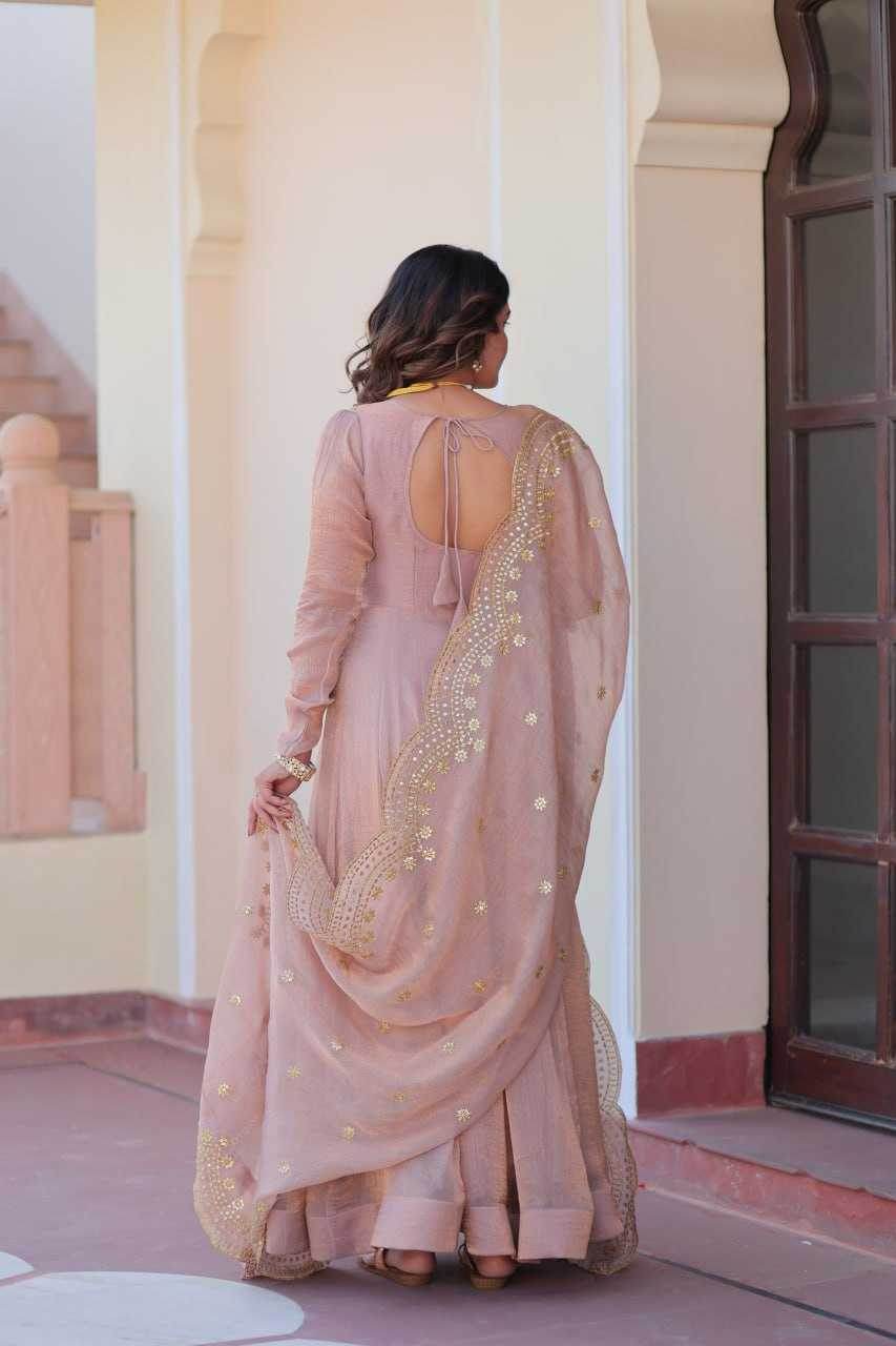 Chiffon Full Sleeve Gown With Dupatta - MYLUXURY LANE ENTERPRISE